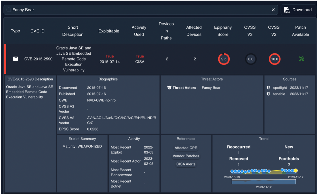 Epiphany screen showing vulnerability details