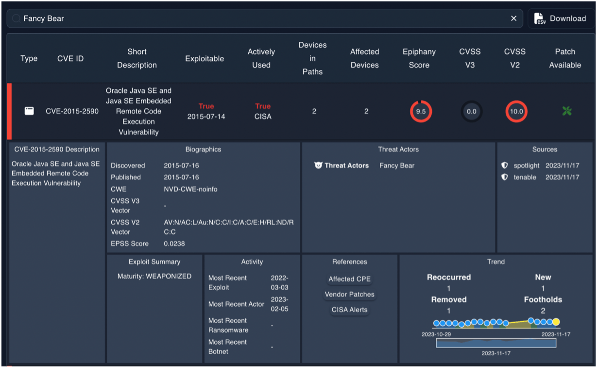 Epiphany screen showing vulnerability details